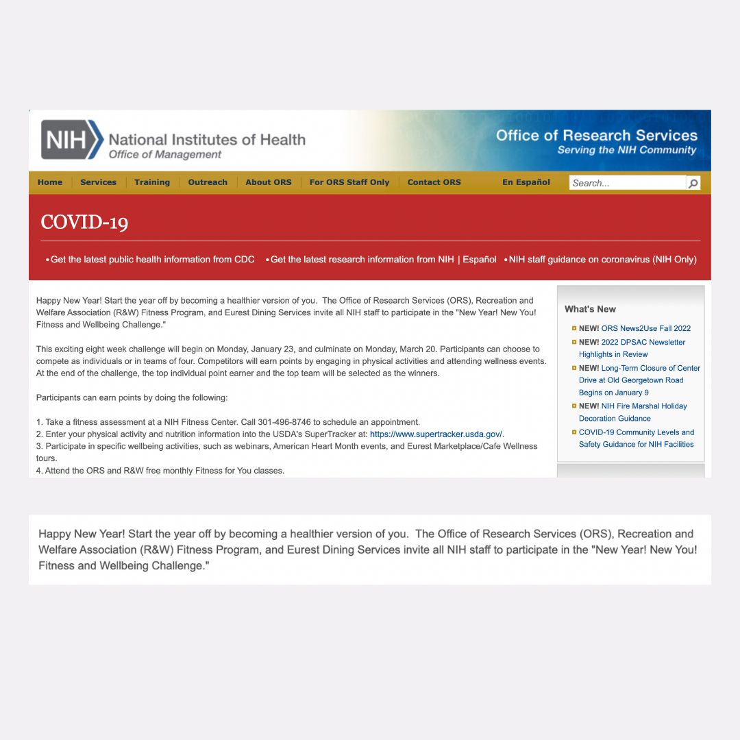 National Institute of Health's "New Year! New You! Fitness and Wellbeing Challenge"